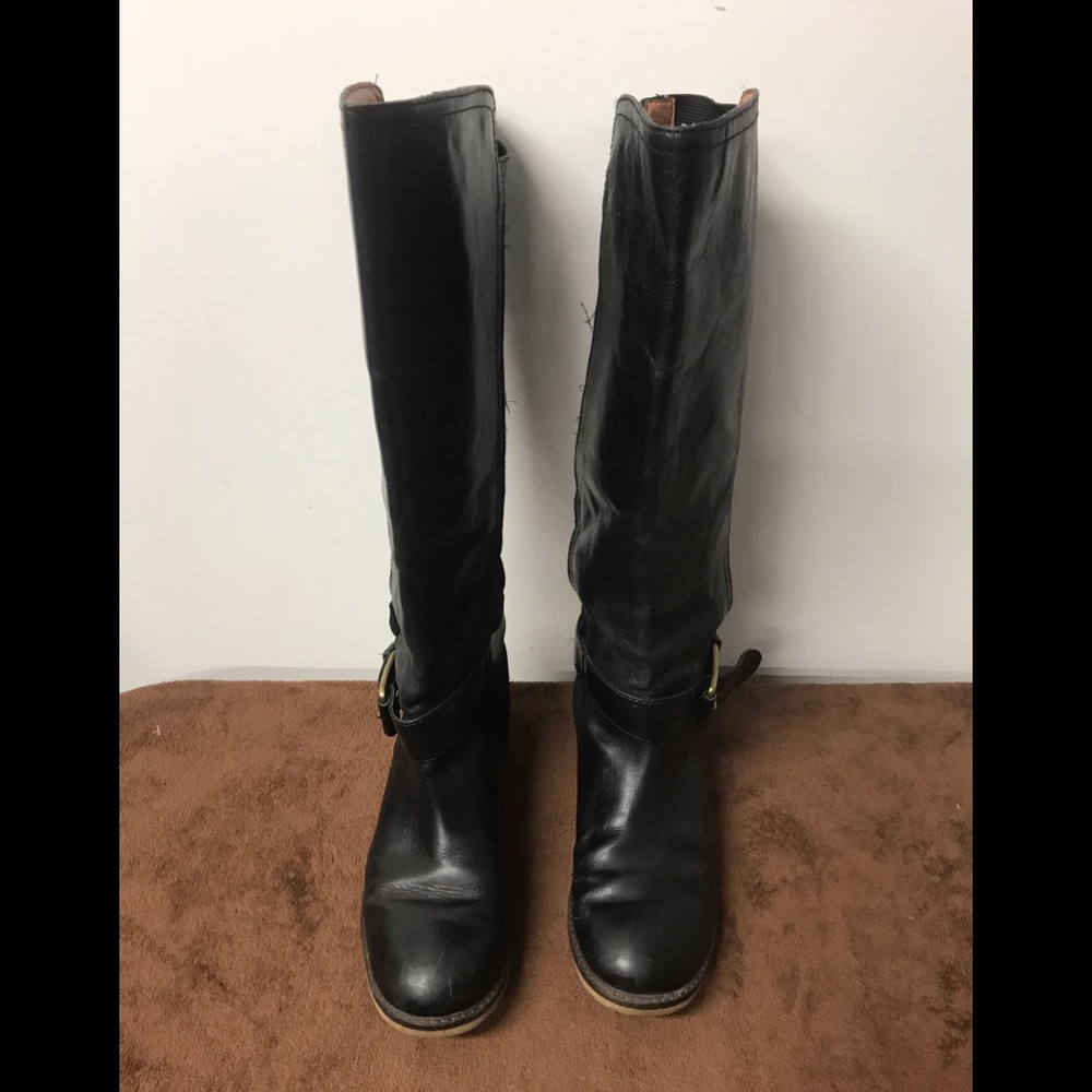 Lucky brand black tall buckle grunge punk boots